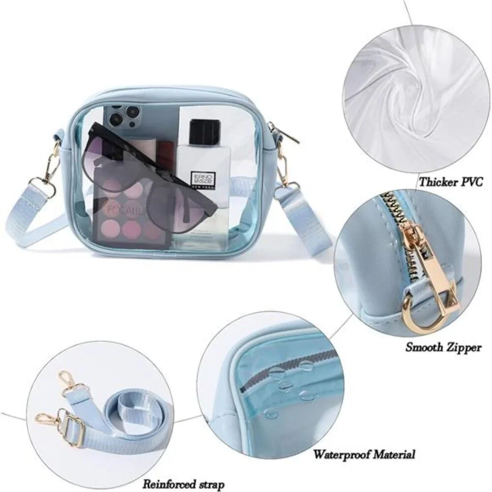 Clear Bag Stadium Approved, Crossbody Transparent Bag for Concerts - Icing Blue